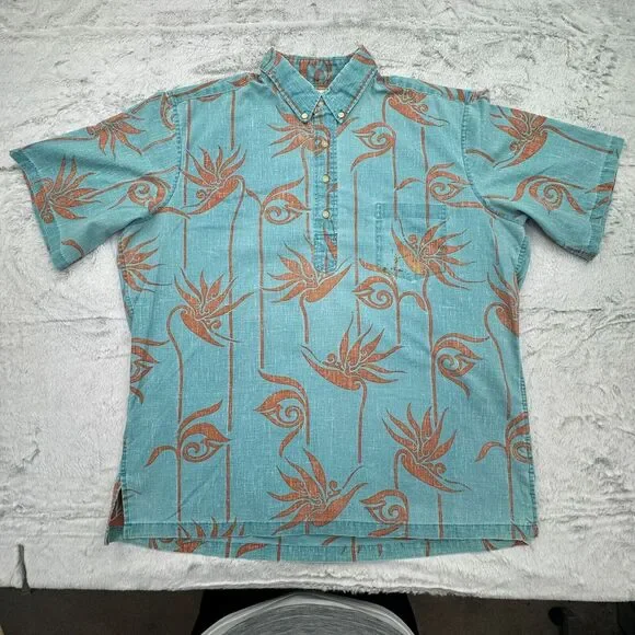 Reyn Spooner Alfred Shaheen Hawaiian Shirt Men's XL Blue Button Short Sleeves - Picture 2 of 10